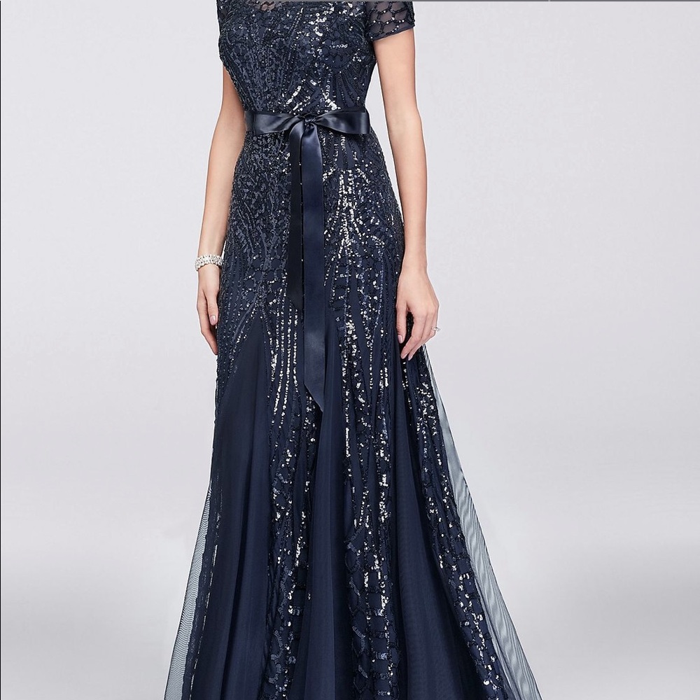 Short Sleeve Sequin Long Dress Gown Prom Formal